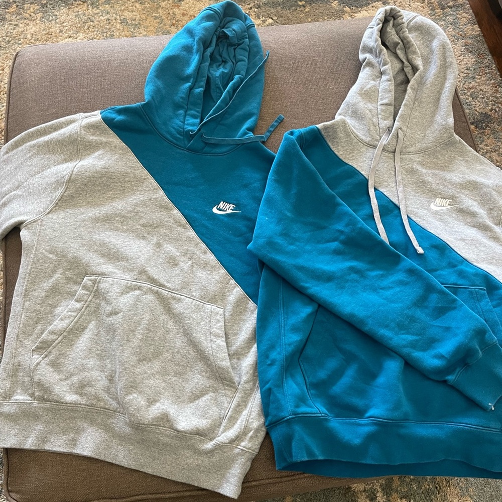 Set of 2 Nike Hoodies sweatshirts size small custom sewn to match each half